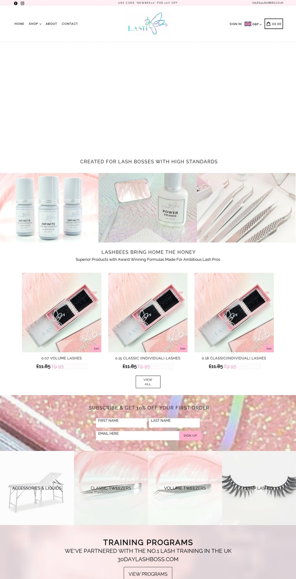 lashbees.co.uk shopify website screenshot