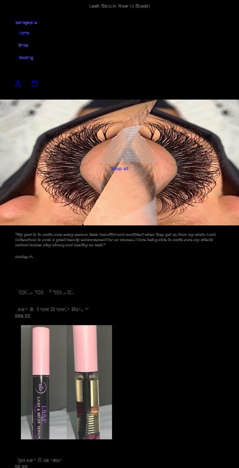 lashbyap.com shopify website screenshot