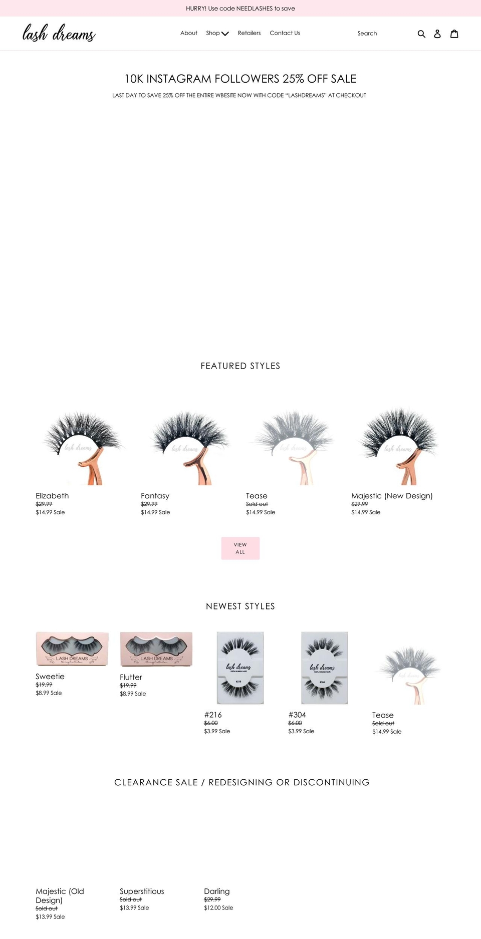 lashdreams.com shopify website screenshot