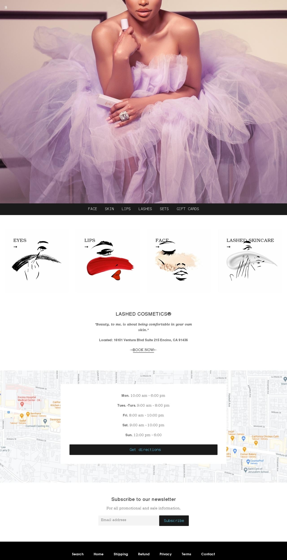 lashedcosmetics.com shopify website screenshot