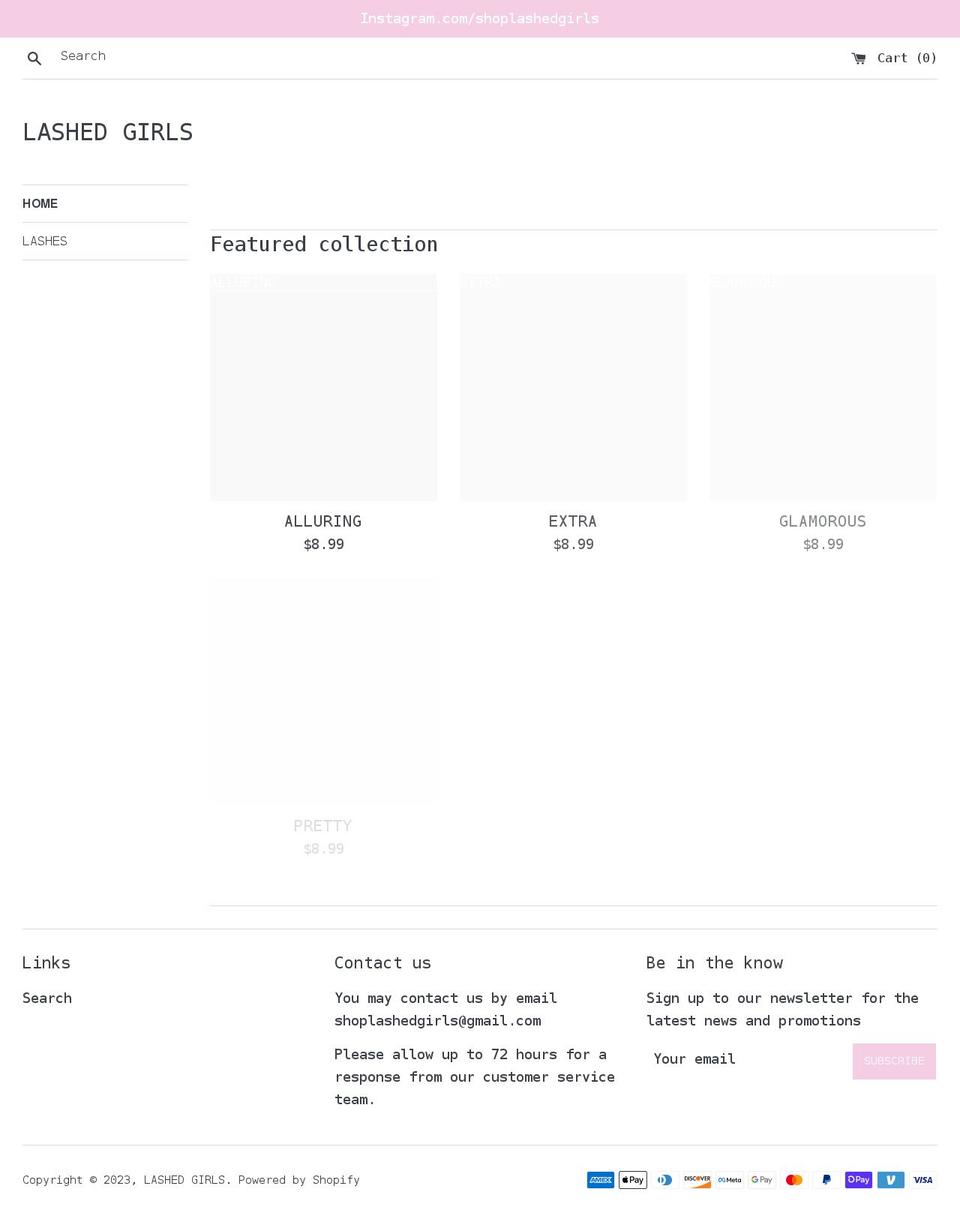 lashedgirls.com shopify website screenshot