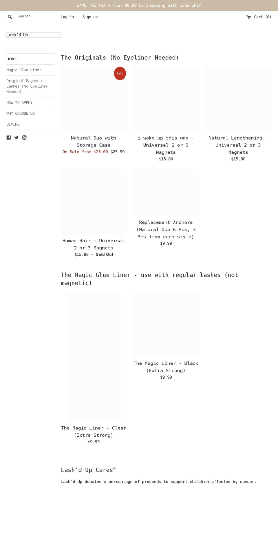 lashedup-store.com shopify website screenshot