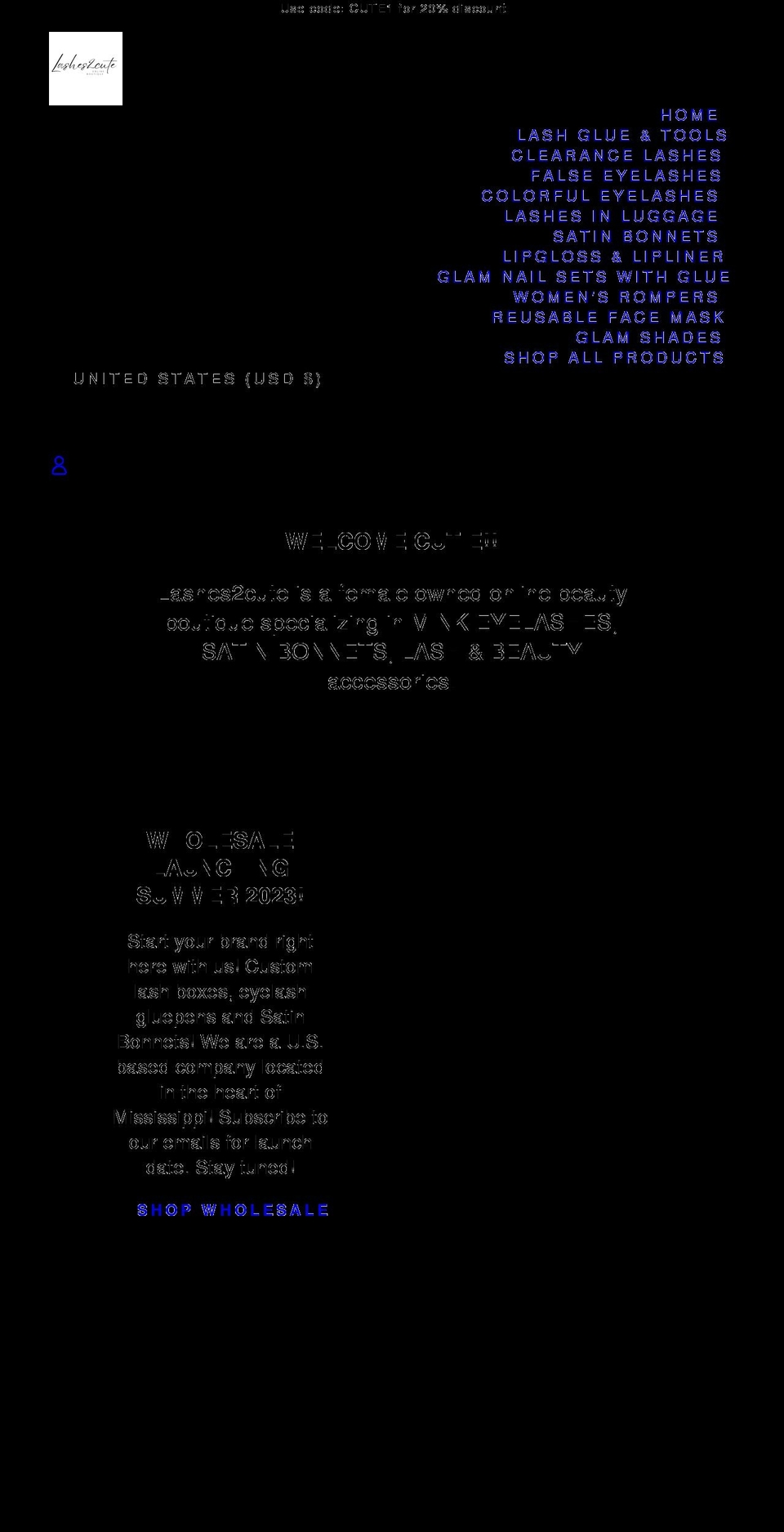 lashes2cute.com shopify website screenshot