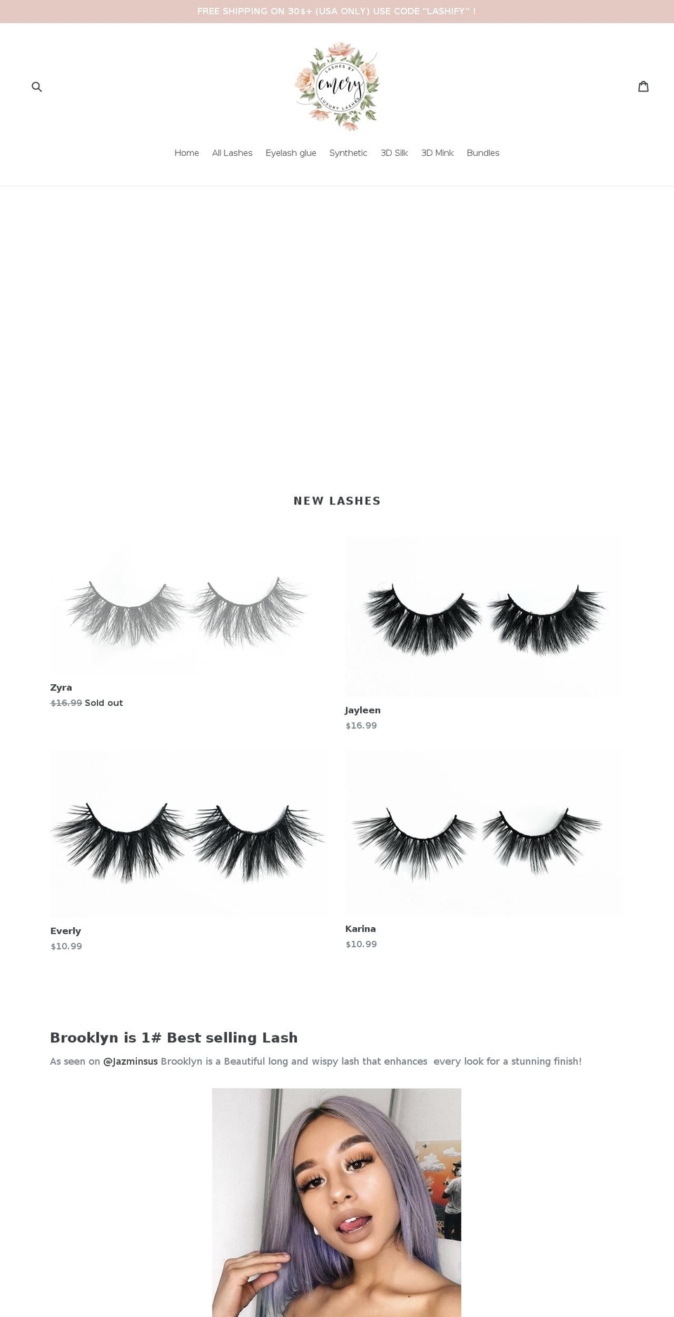 lashesbyemery.com shopify website screenshot