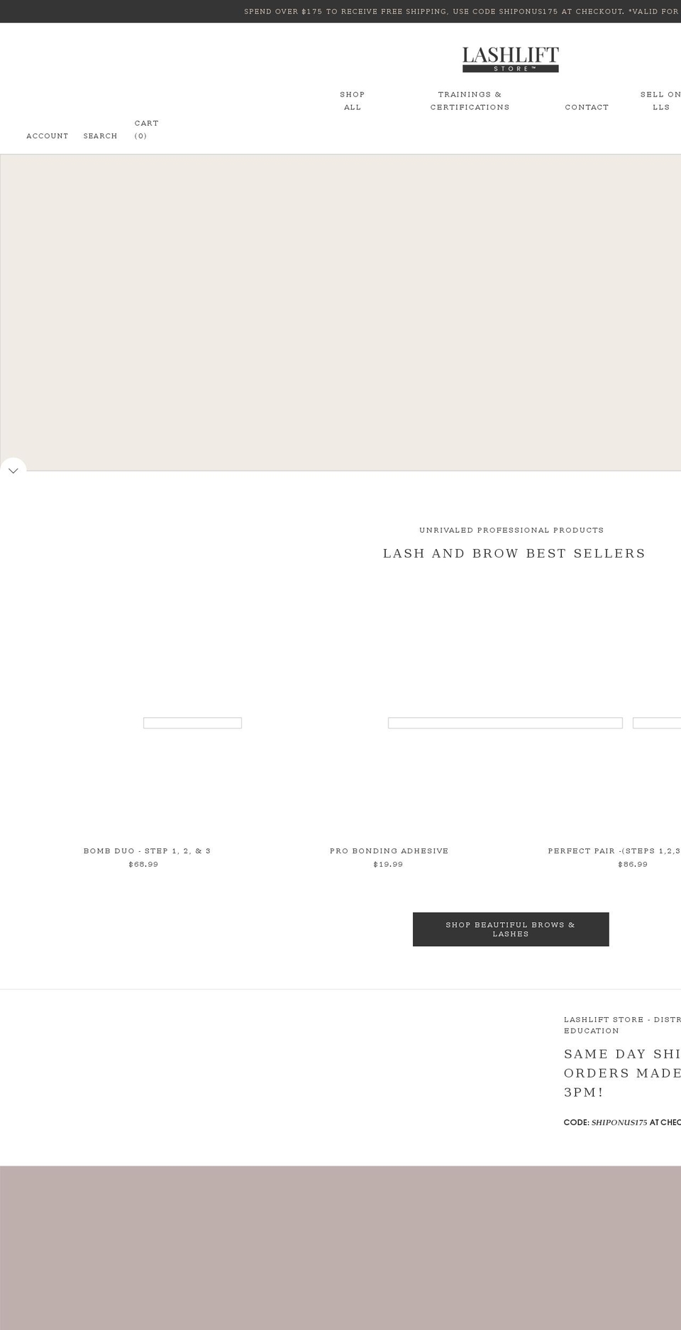 lashliftstore.com shopify website screenshot