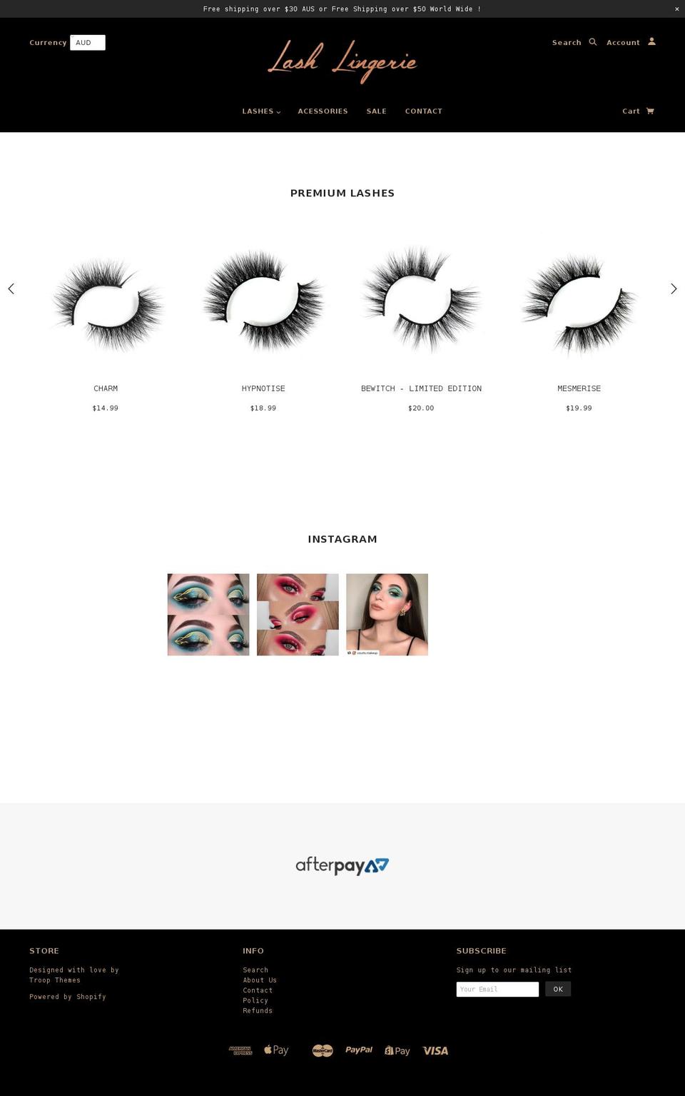 lashlingerie.com shopify website screenshot
