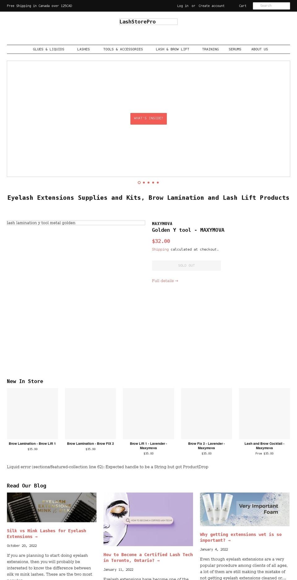 lashstorepro.ca shopify website screenshot