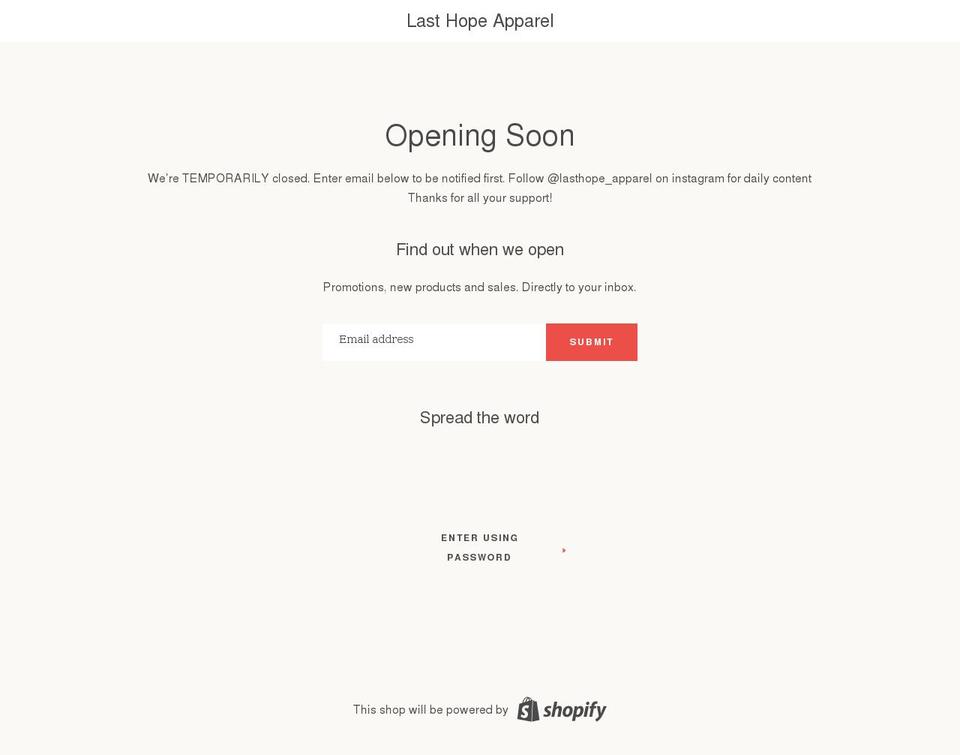 lasthopeapparel.com shopify website screenshot