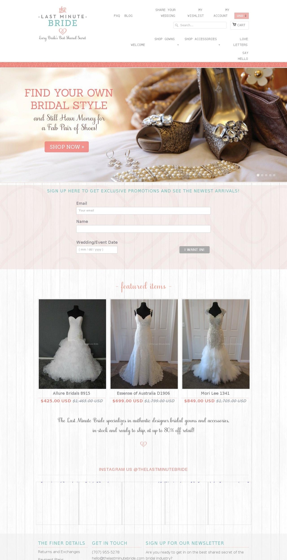 lastminutebridalgown.com — Shopify storefront screenshot