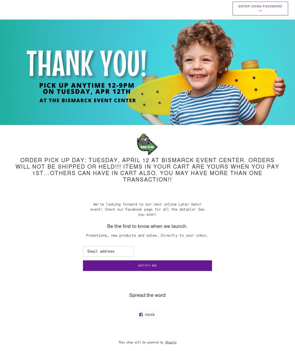later-gator-sales.myshopify.com shopify website screenshot