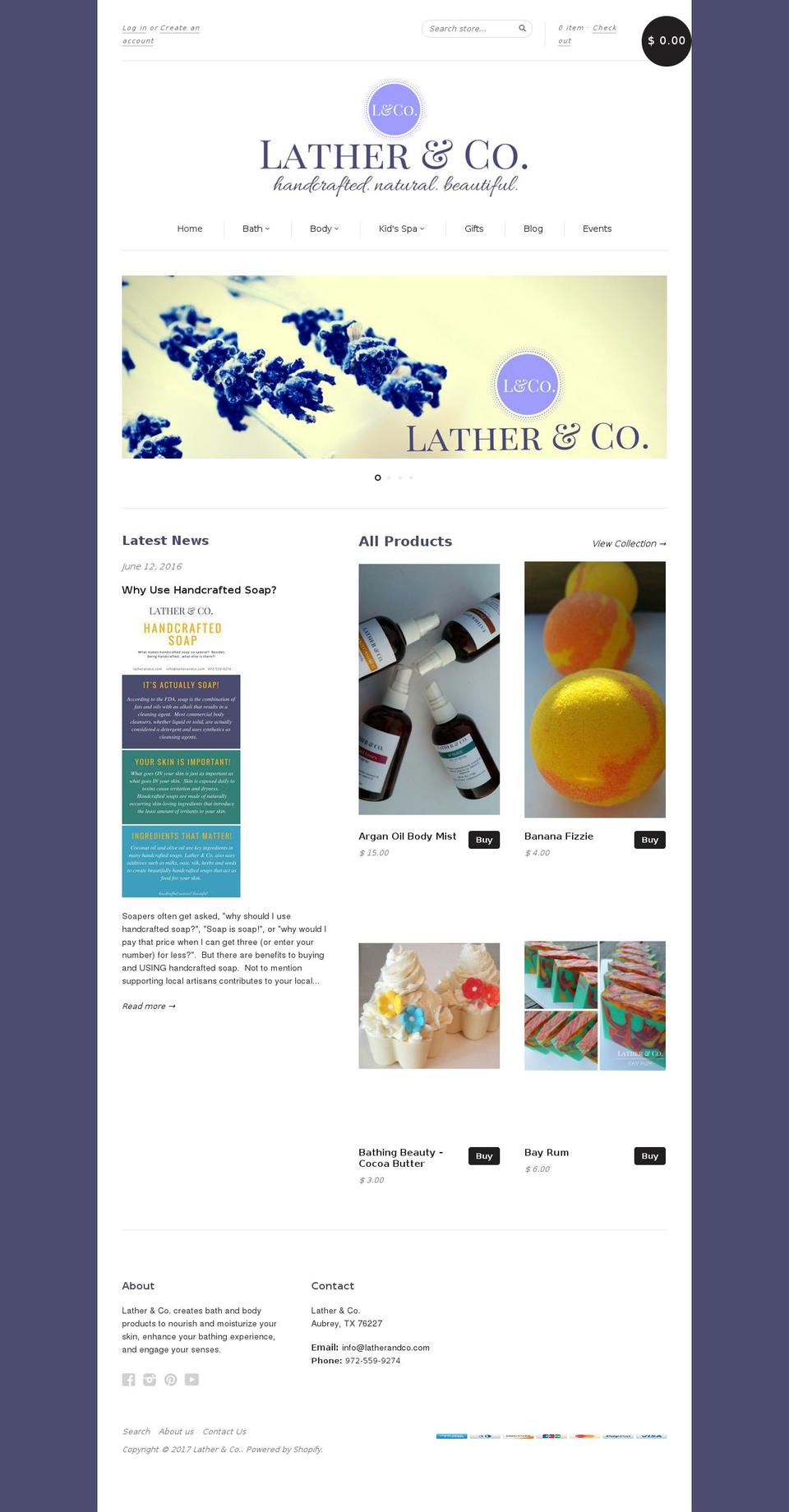 latherandco.com shopify website screenshot