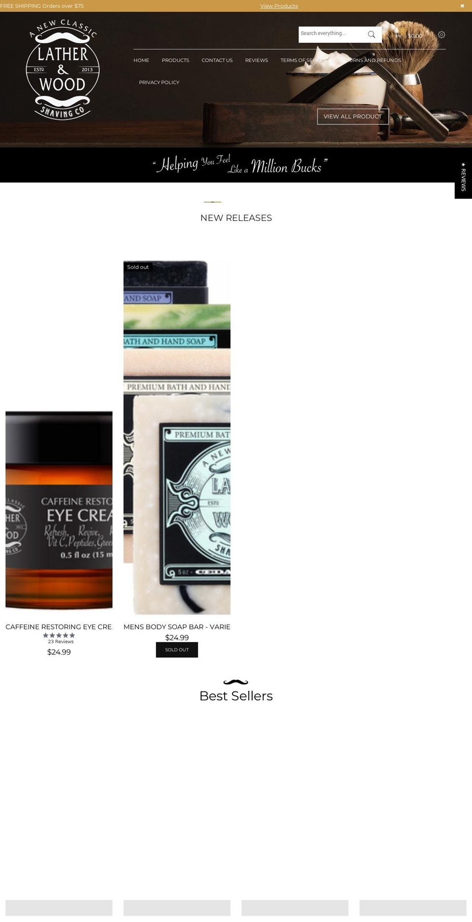 latherandwoodshavingco.com — Shopify storefront screenshot