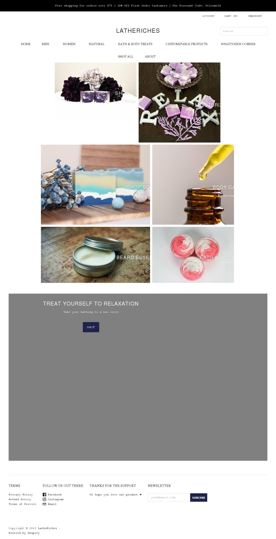 latheriches.com shopify website screenshot