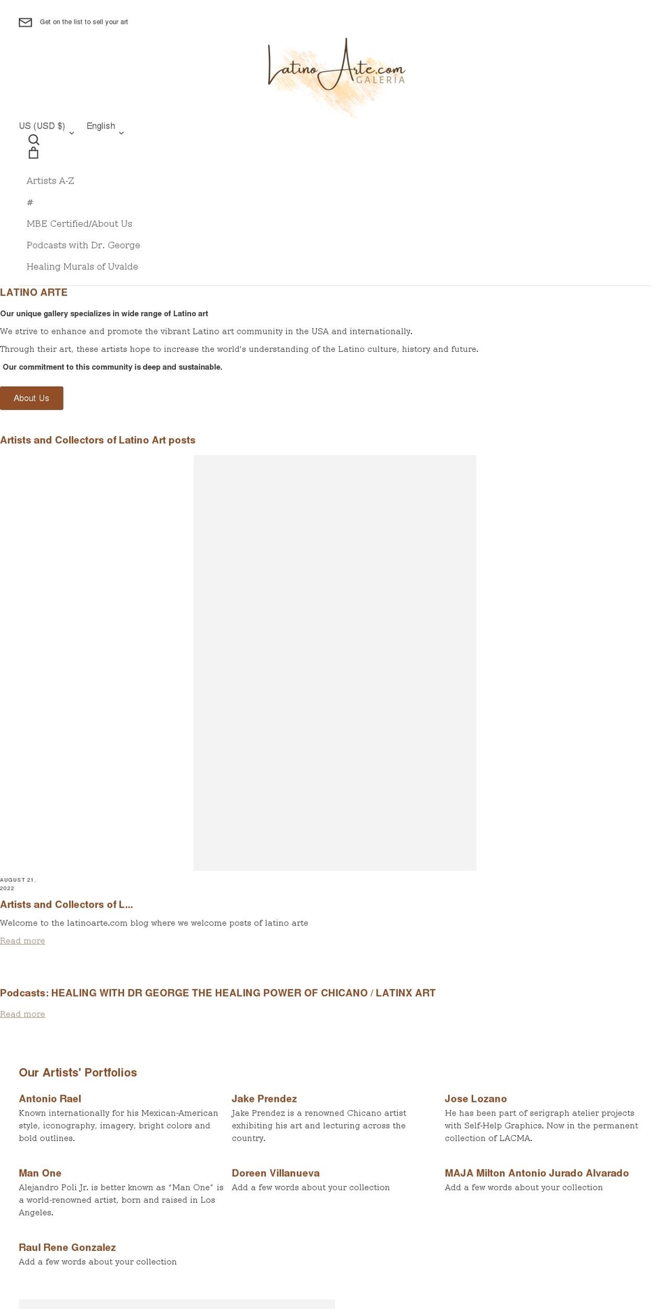 latinoarte.com shopify website screenshot