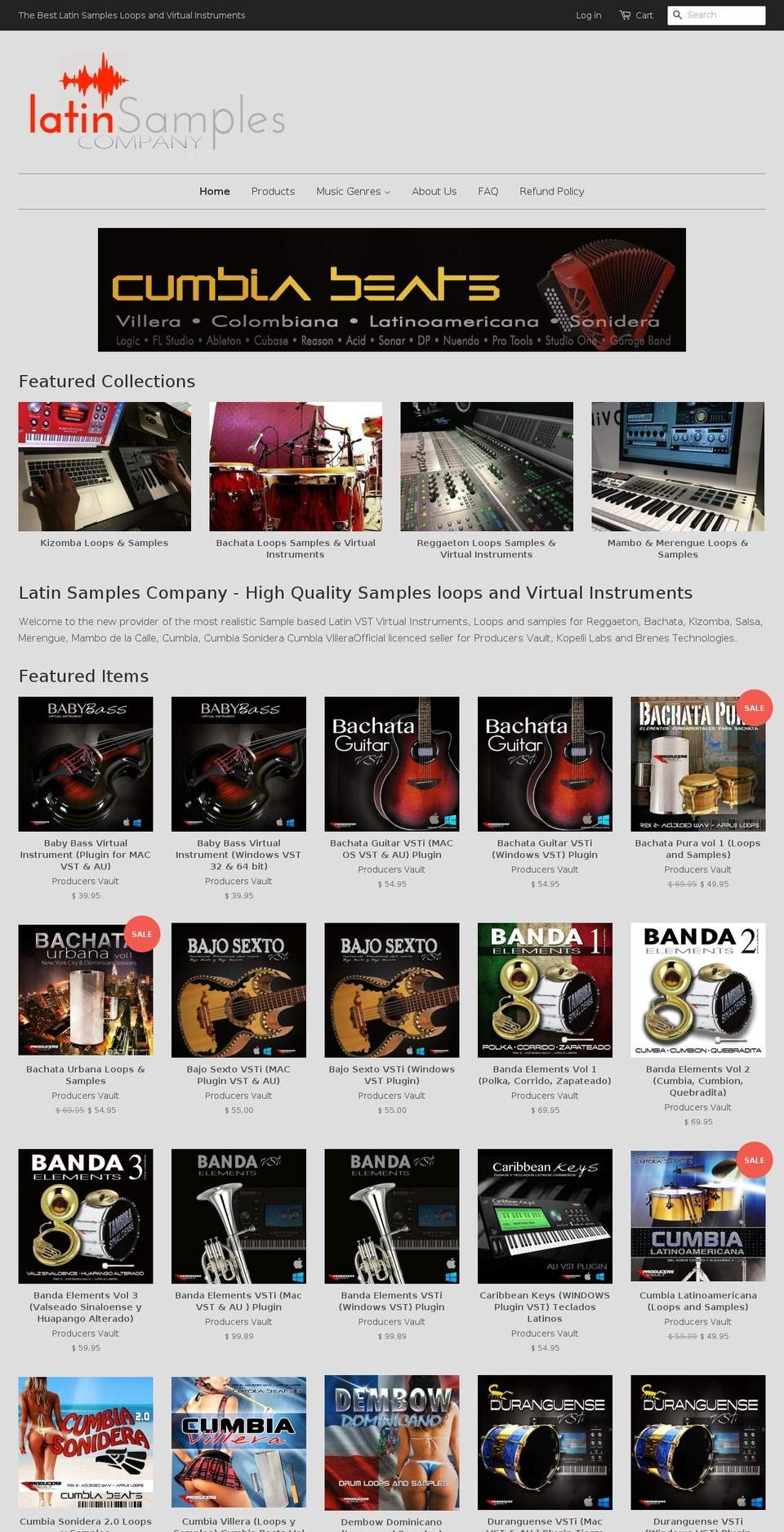 latinsamplescompany.com shopify website screenshot