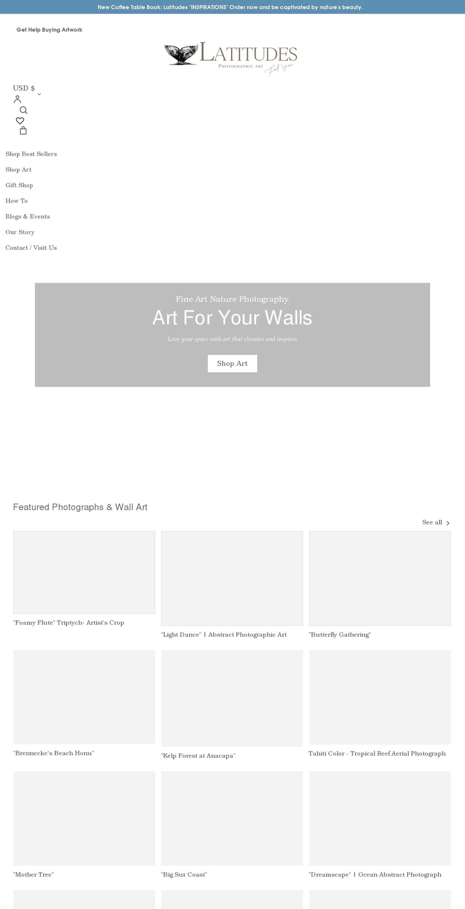 latitudesgallery.com shopify website screenshot