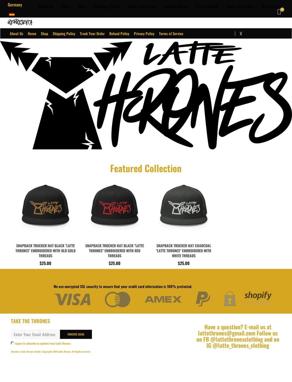 lattethrones.com shopify website screenshot