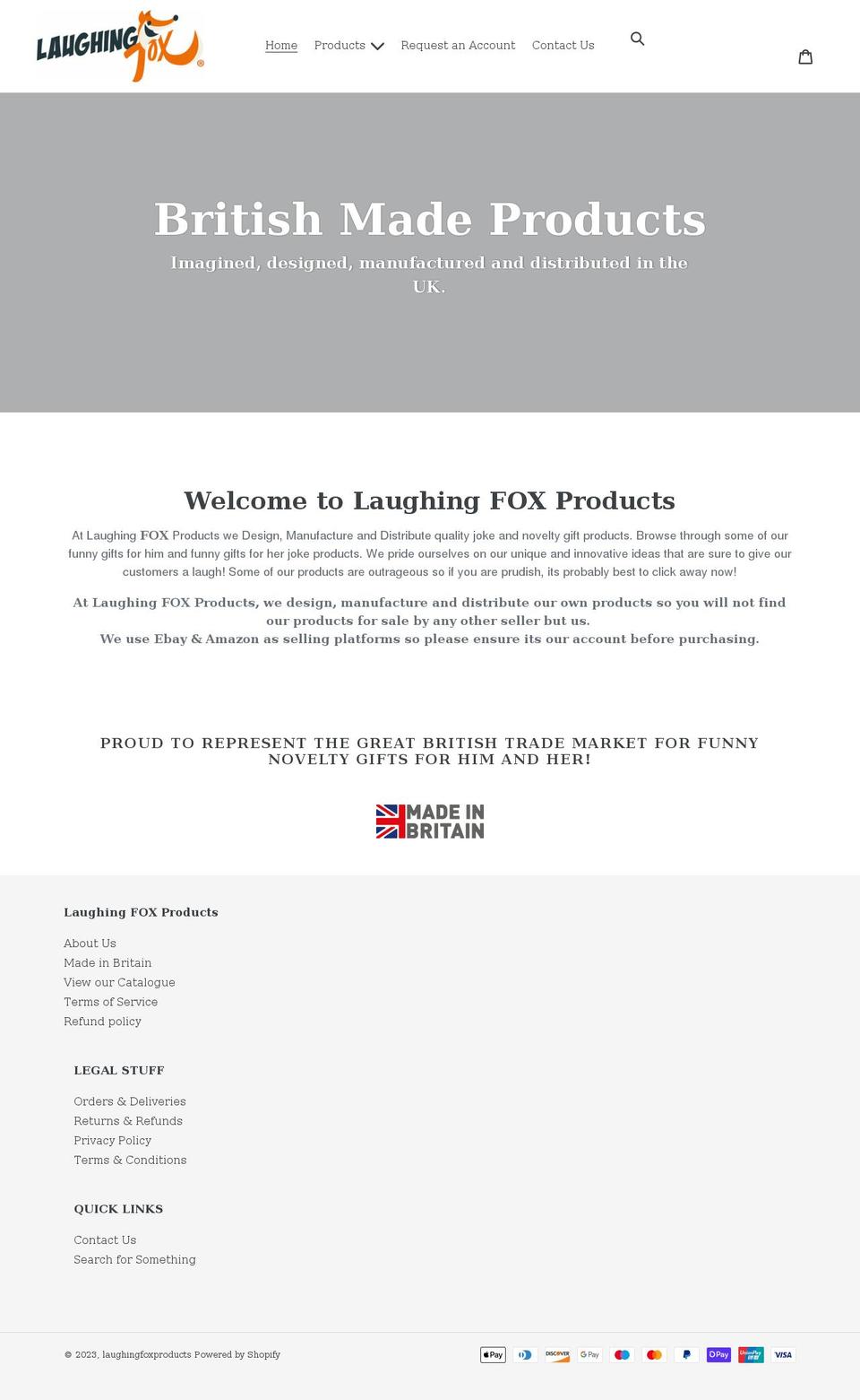 laughingfoxproducts.co.uk shopify website screenshot