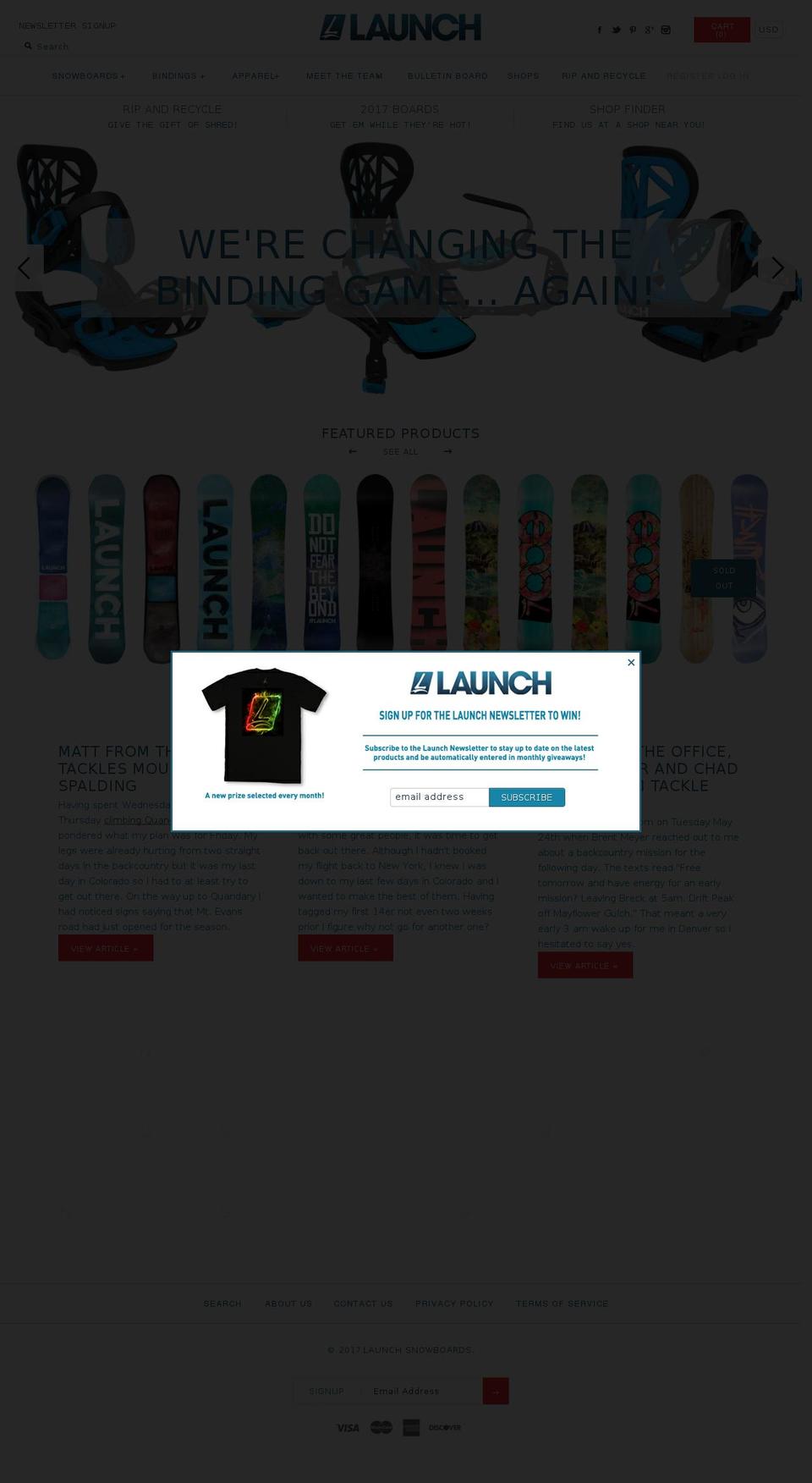 launchsnowboards.com shopify website screenshot