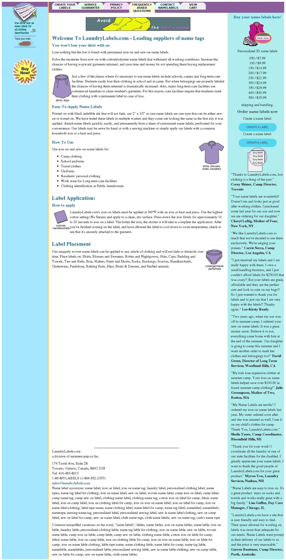 laundrylabels.com shopify website screenshot