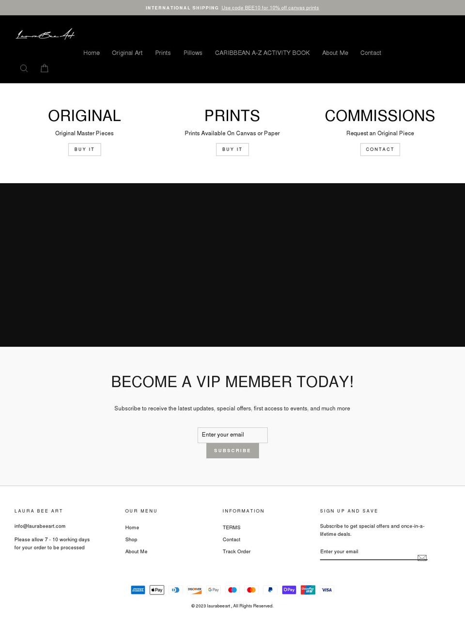 laurabeeeart.com shopify website screenshot