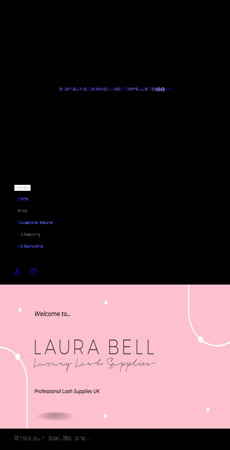 laurabelllashsupplies.co.uk shopify website screenshot