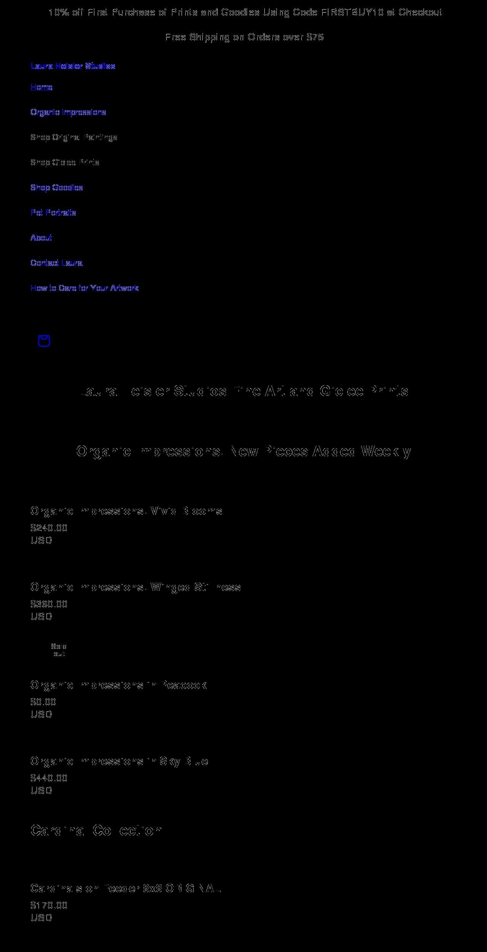 lauraheislerstudios.com shopify website screenshot