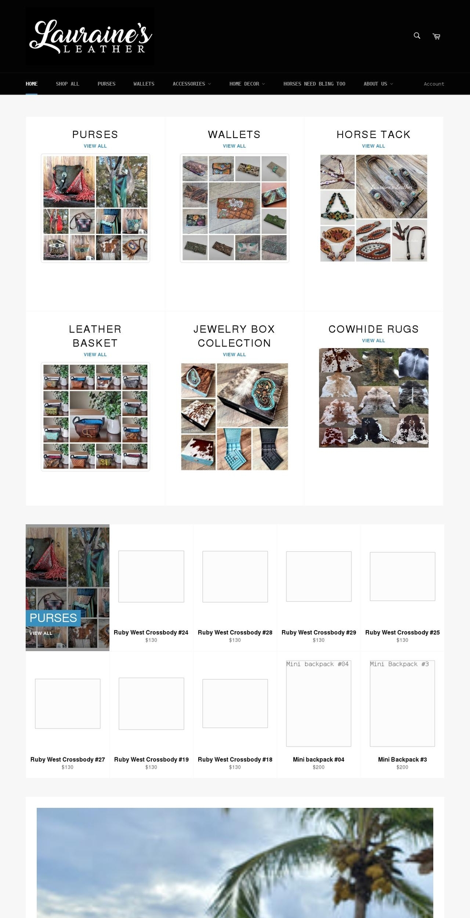 laurainesleather.com shopify website screenshot