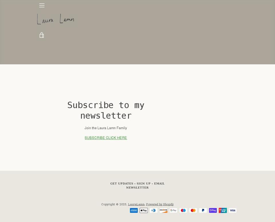 lauralamn.com shopify website screenshot