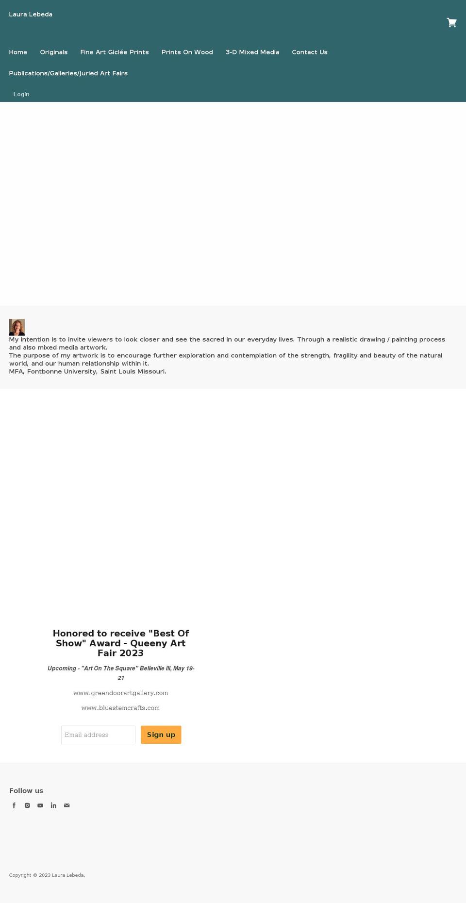 lauralebeda.net shopify website screenshot
