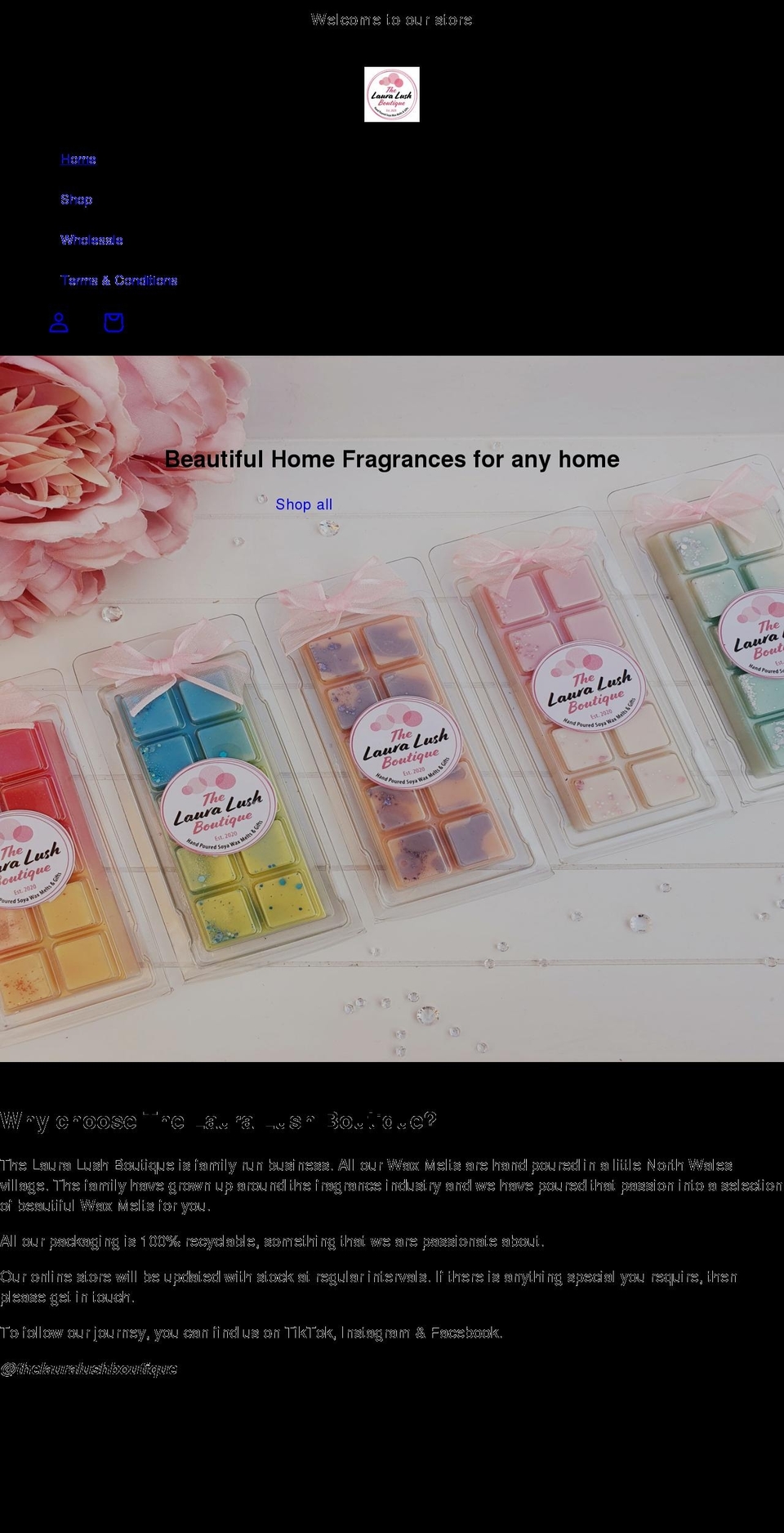 lauralushmelts.co.uk shopify website screenshot