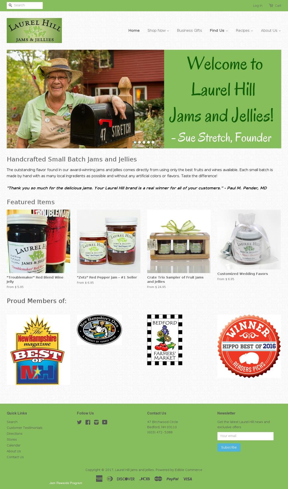 laurelhilljams.com shopify website screenshot