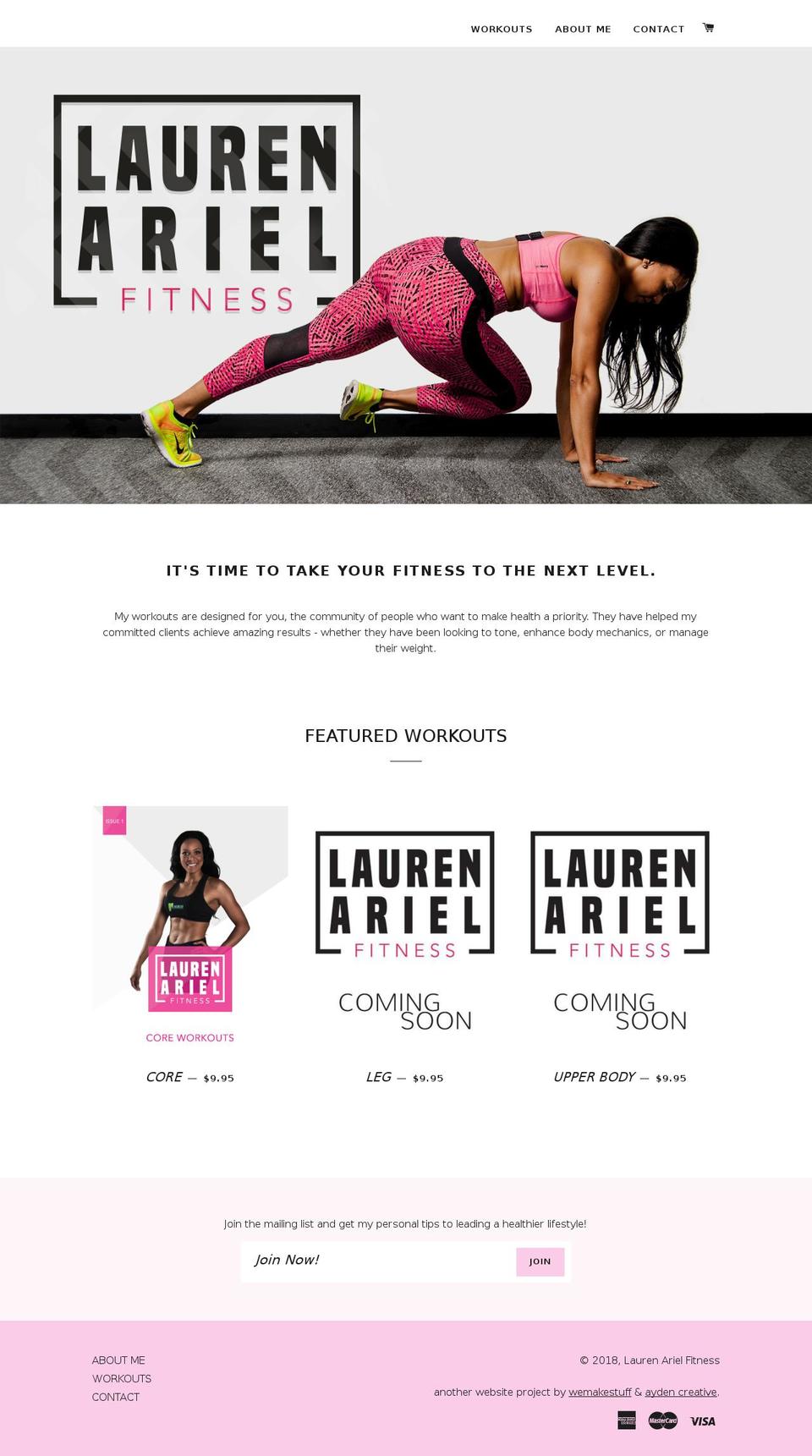 laurenarielfitness.com shopify website screenshot