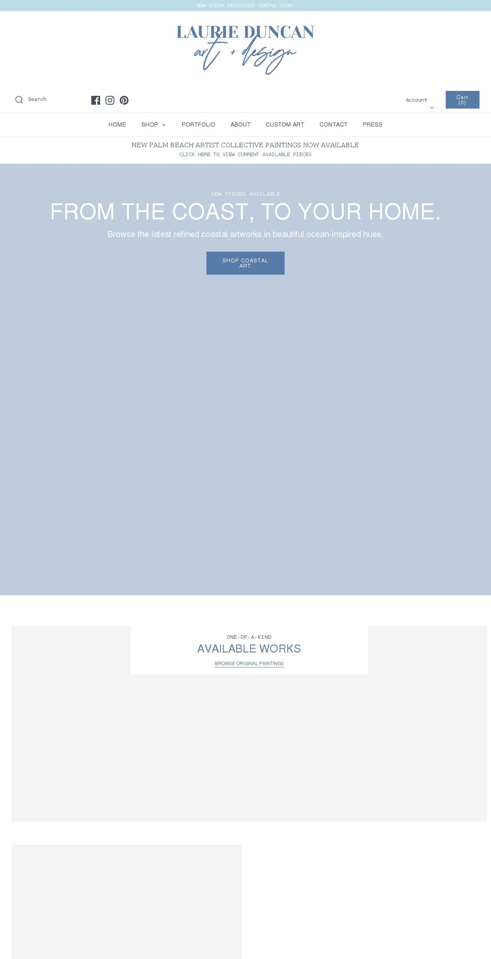 laurieduncanart.com shopify website screenshot
