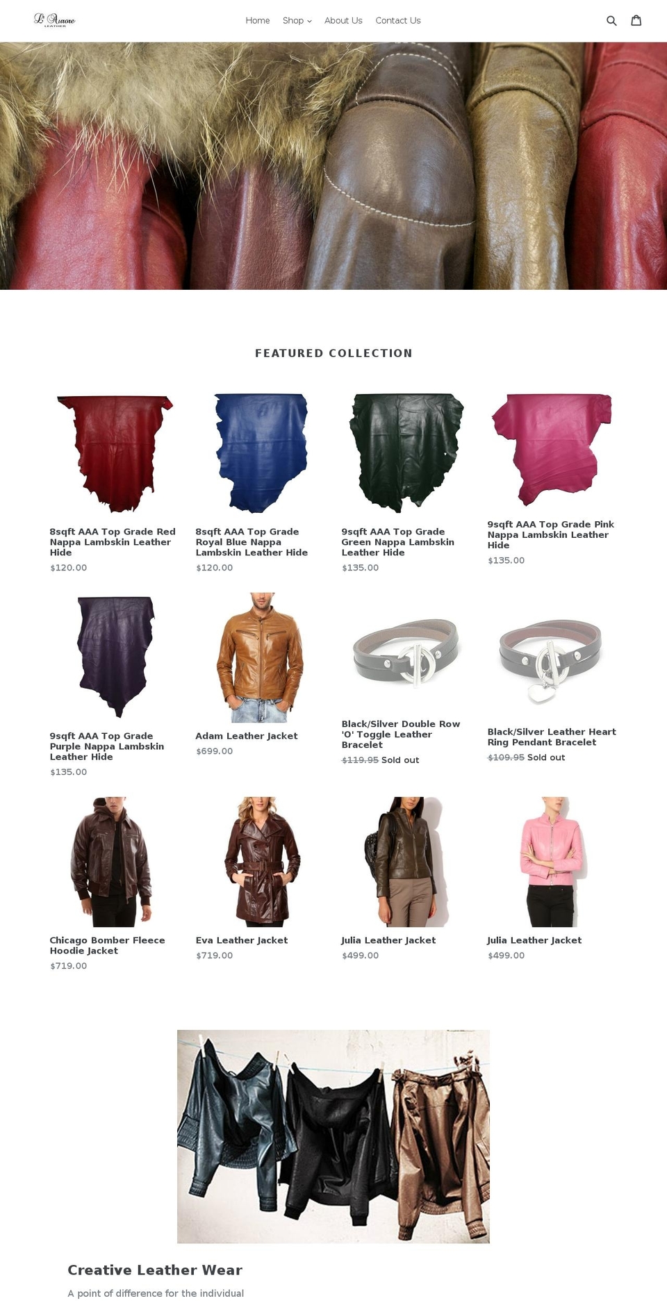 lauroreleather.com — Shopify storefront screenshot