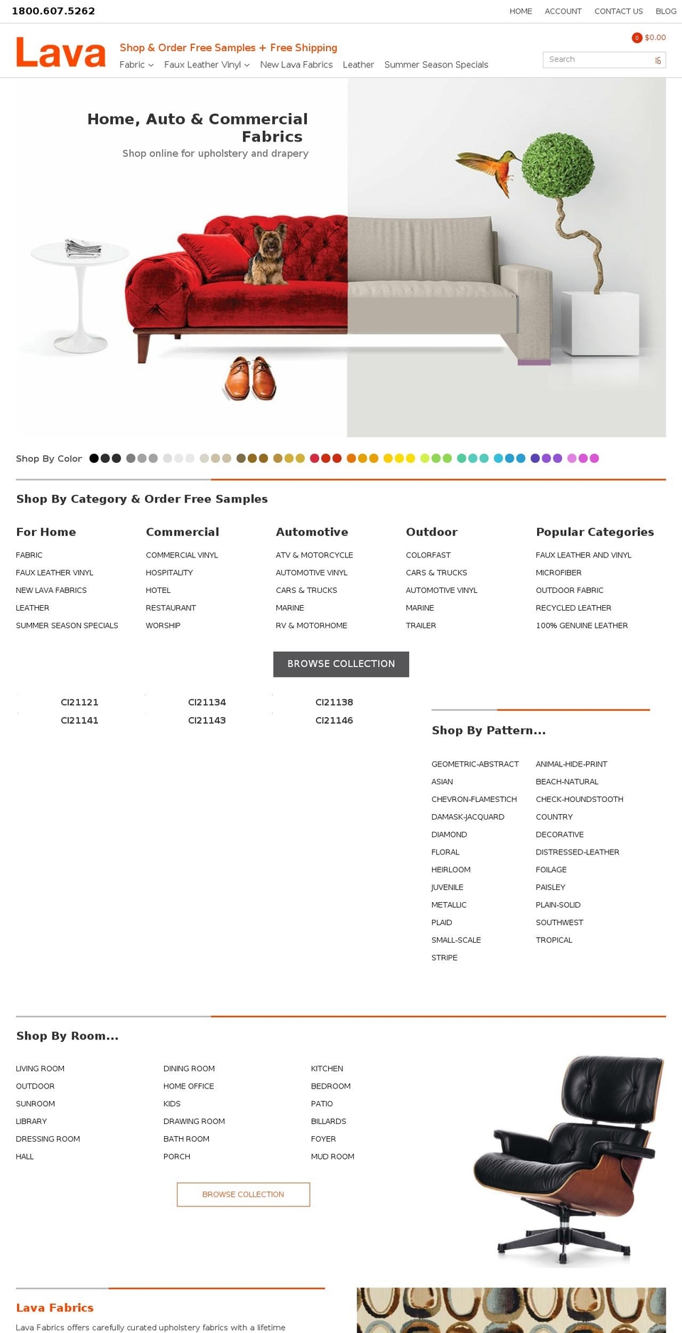 lavafabrics.com shopify website screenshot