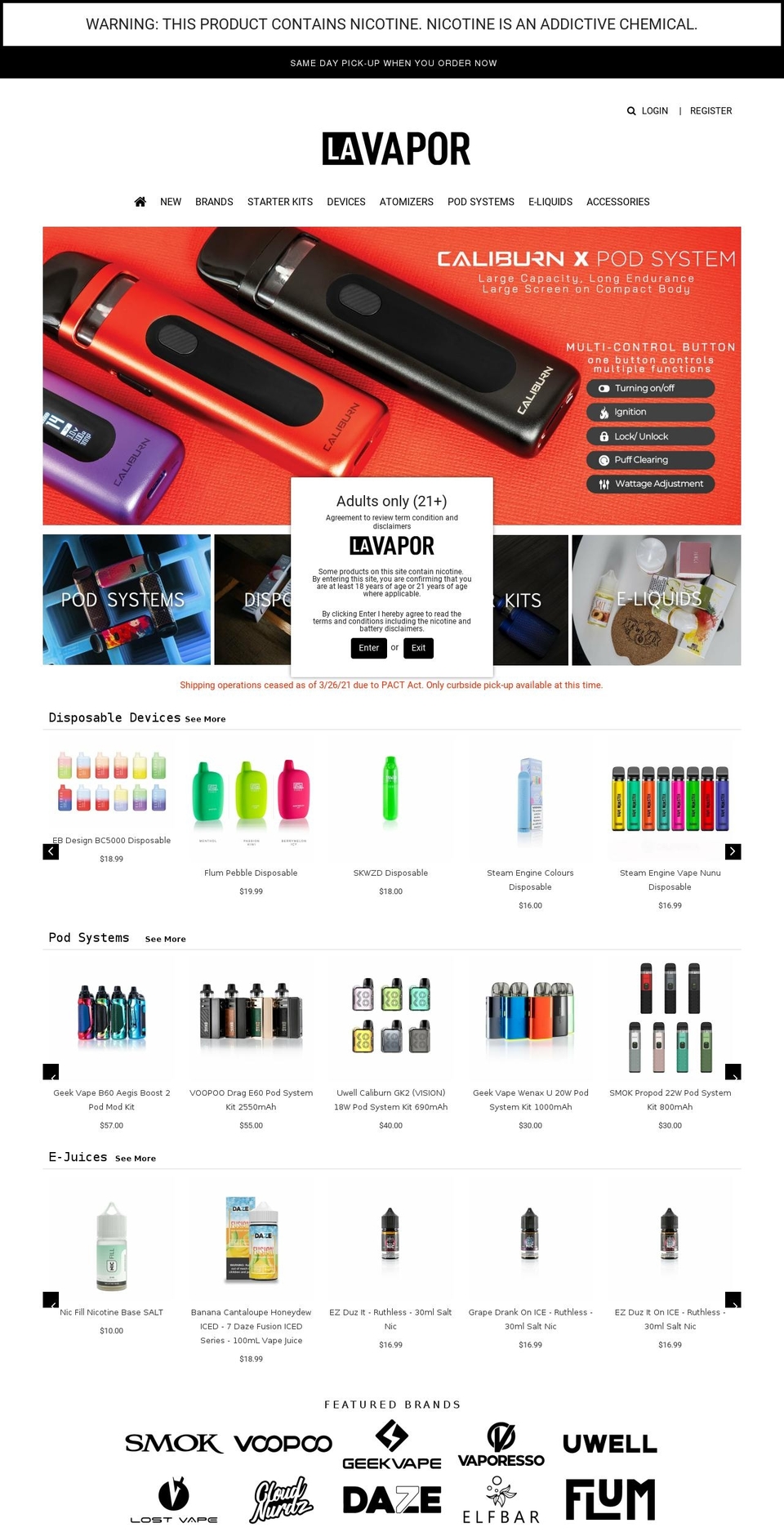 lavaporstore.com shopify website screenshot