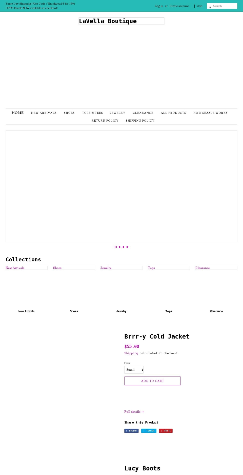 lavellaboutique.com shopify website screenshot