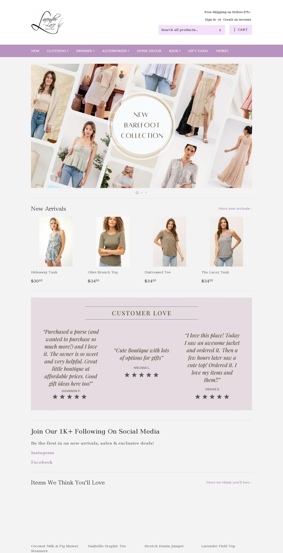 lavenderandlaceboutiquelowell.com — Shopify storefront screenshot