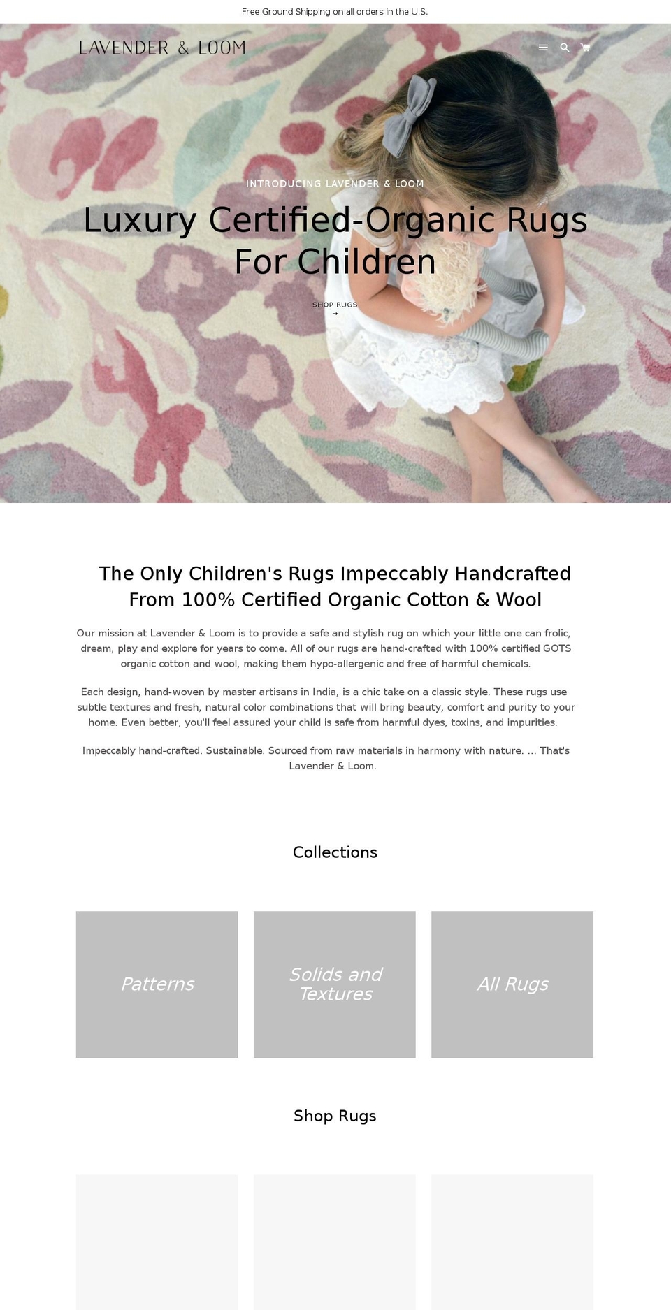 lavenderandloomrugs.com shopify website screenshot