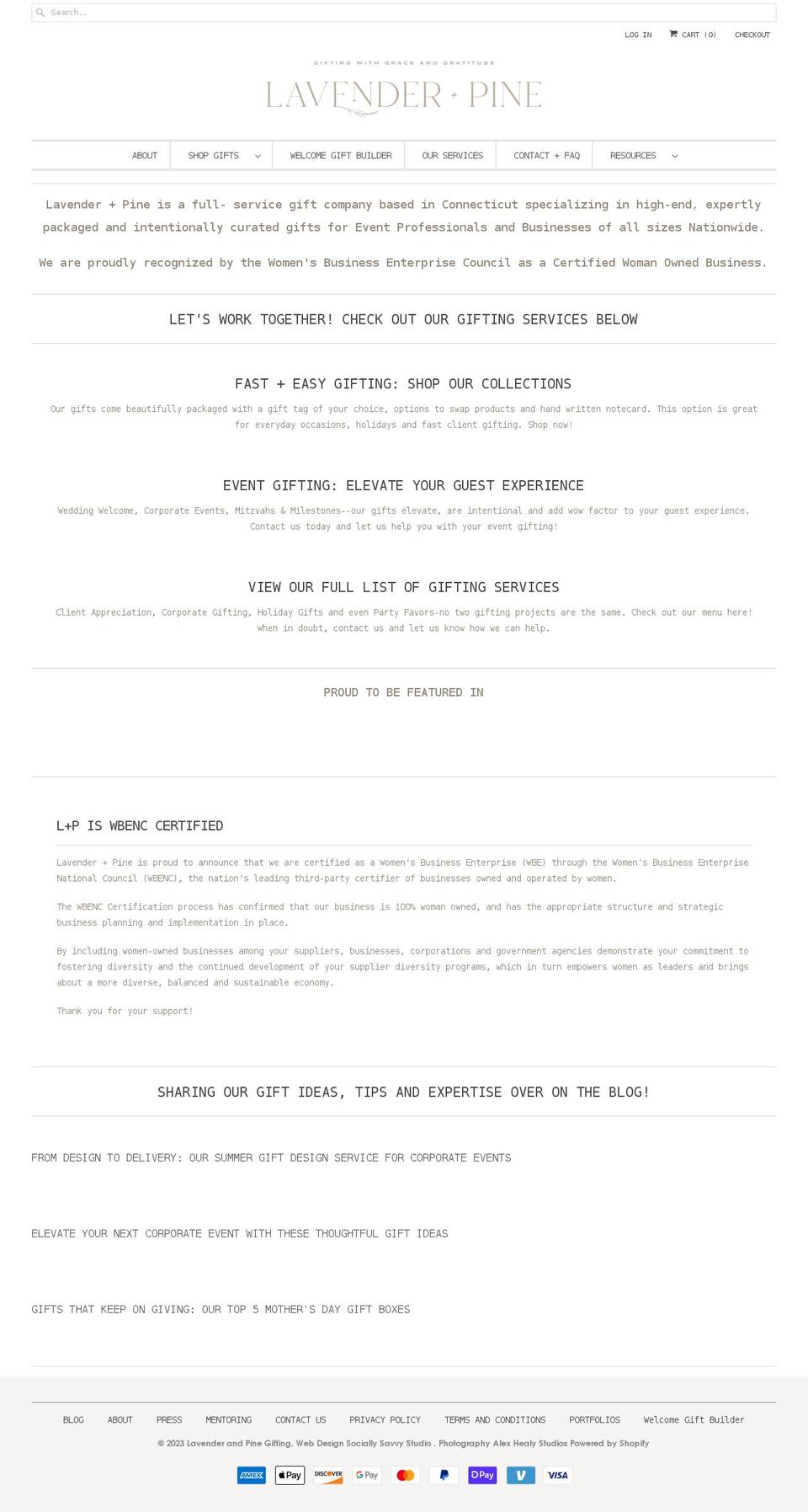 lavenderandpinegifting.com shopify website screenshot