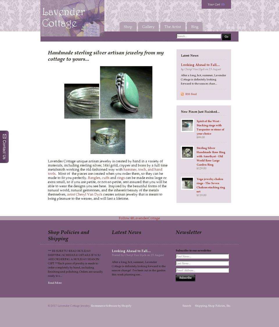 lavendercottagejewelry.com shopify website screenshot