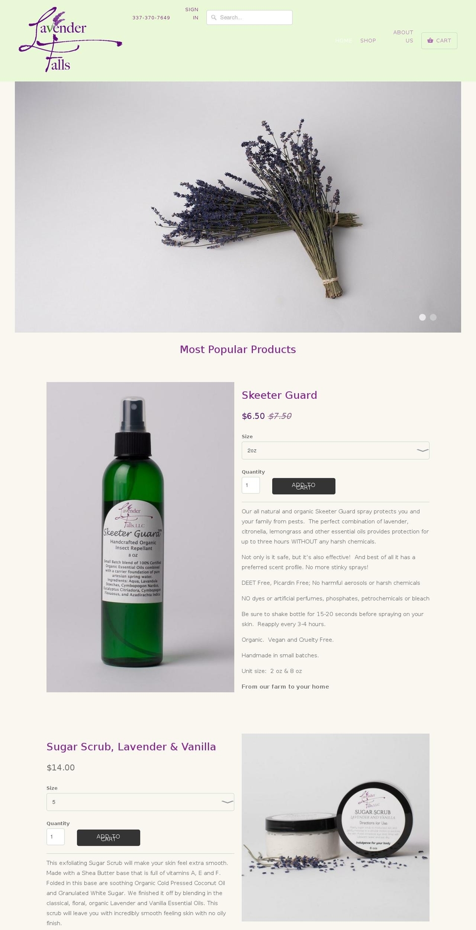 lavenderfalls.com shopify website screenshot