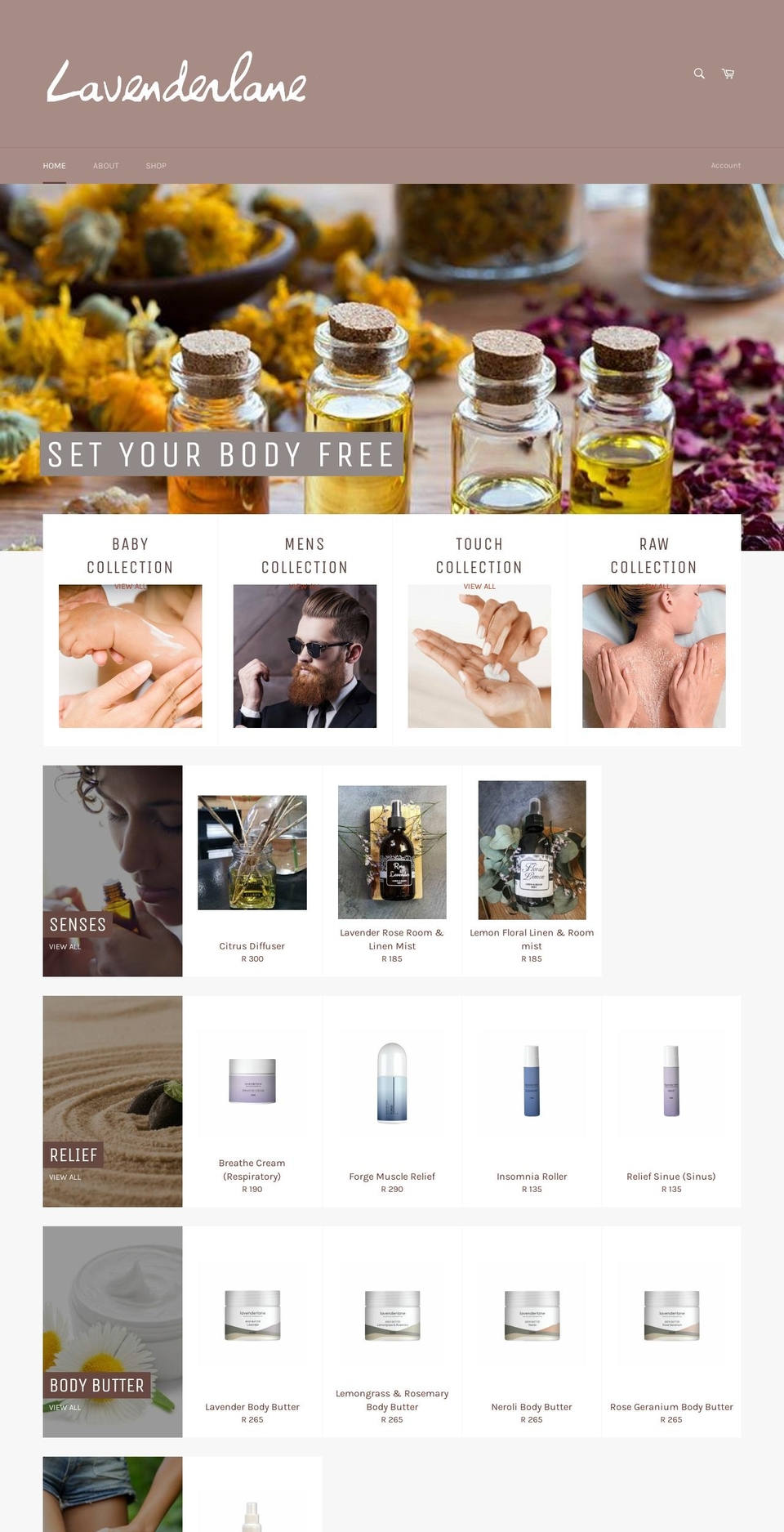 lavenderlane.co.za shopify website screenshot