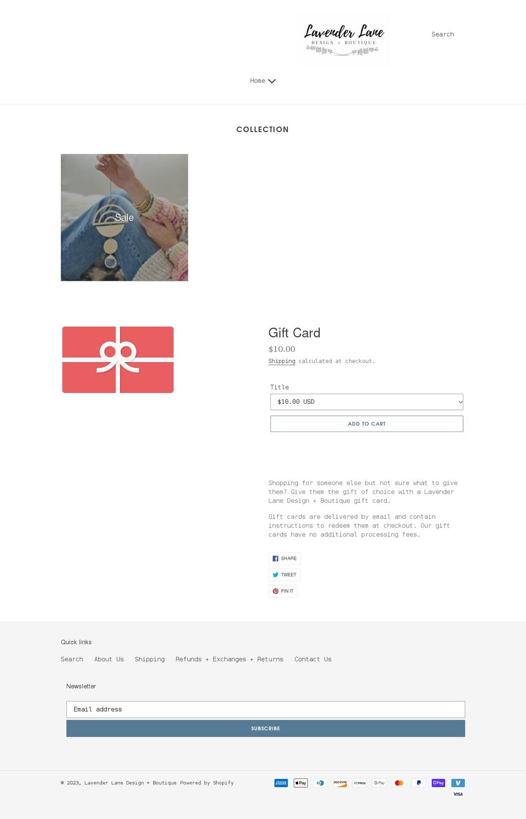lavenderlaneboutique605.com shopify website screenshot
