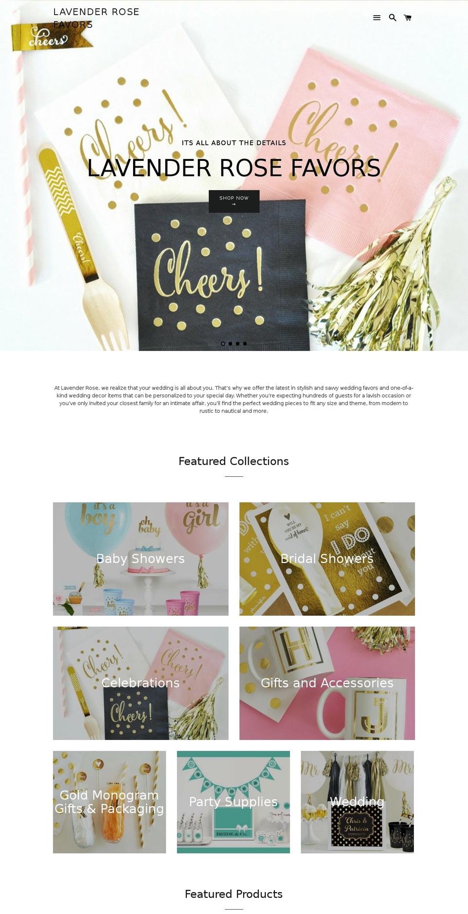 lavenderrosefavors.com shopify website screenshot