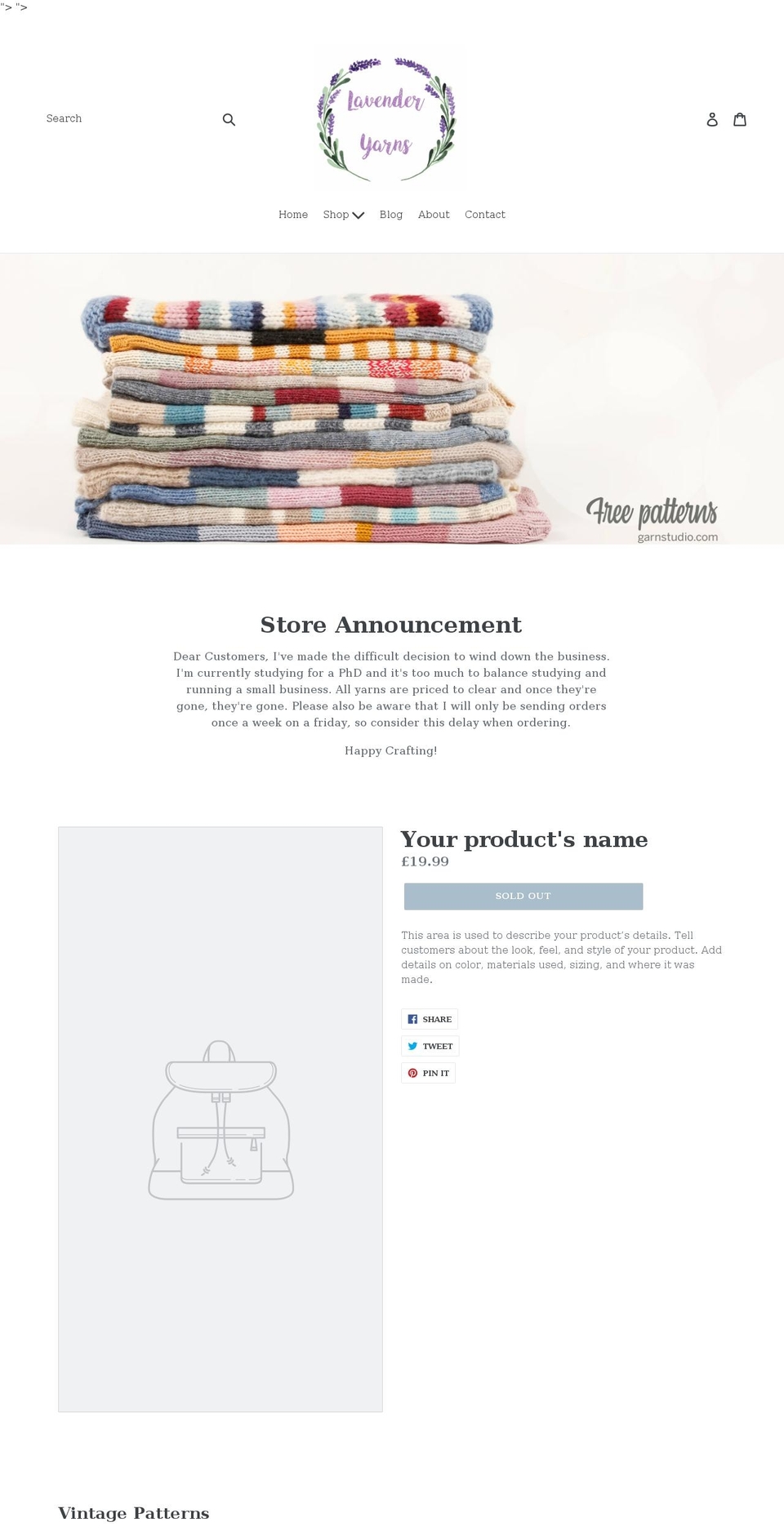 lavenderyarns.co.uk shopify website screenshot