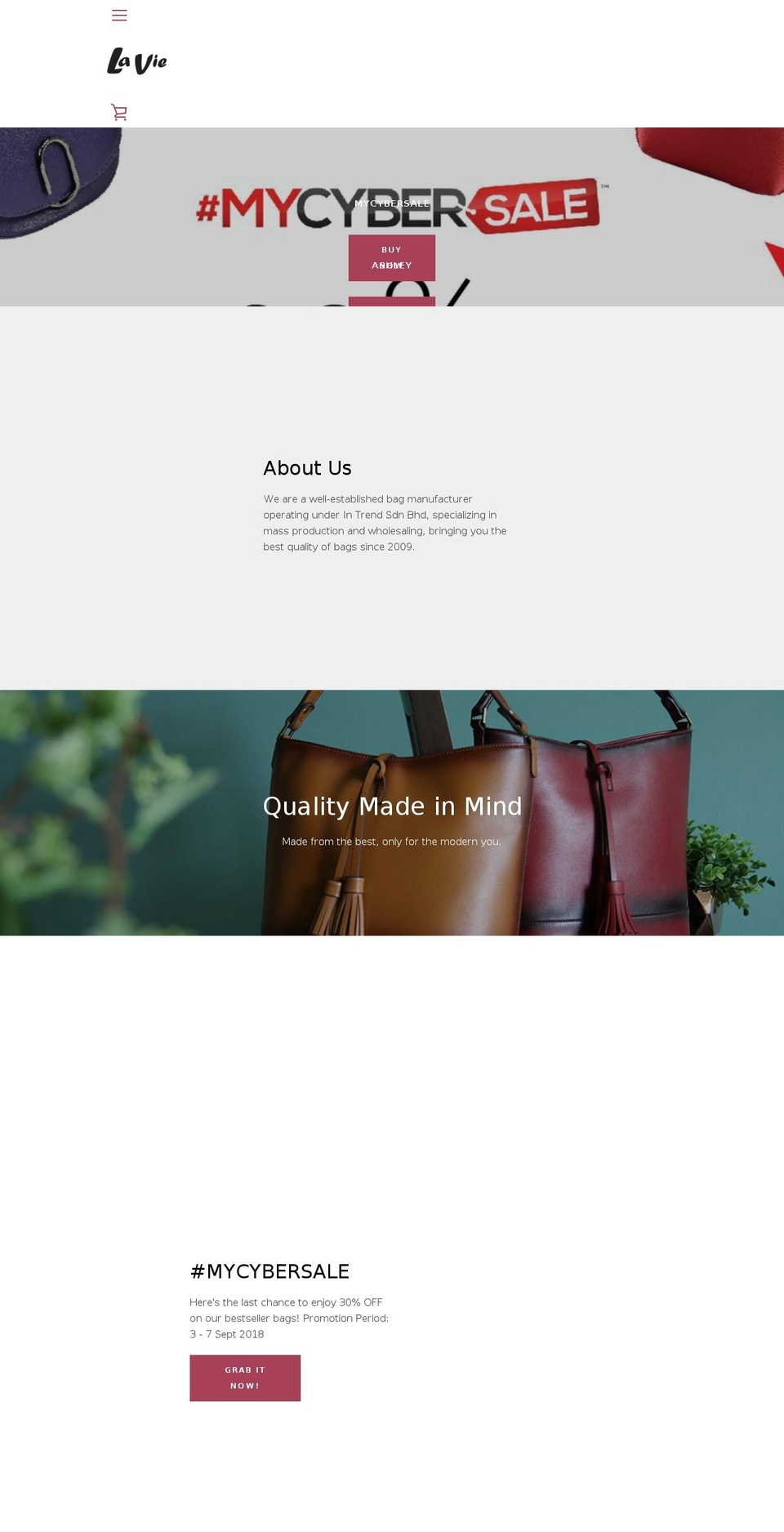 laviebag2u.com — Shopify storefront screenshot
