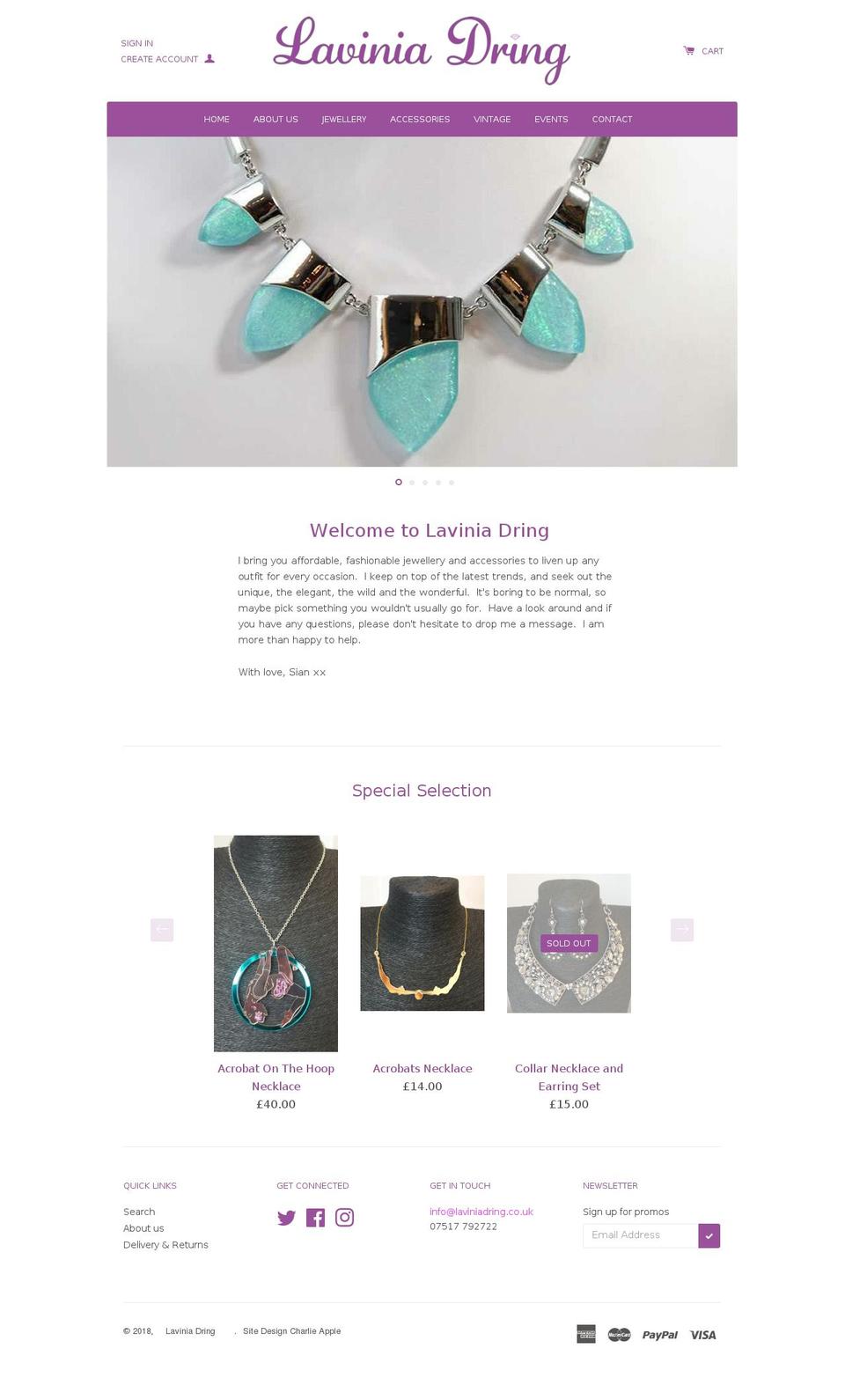 laviniadring.co.uk shopify website screenshot