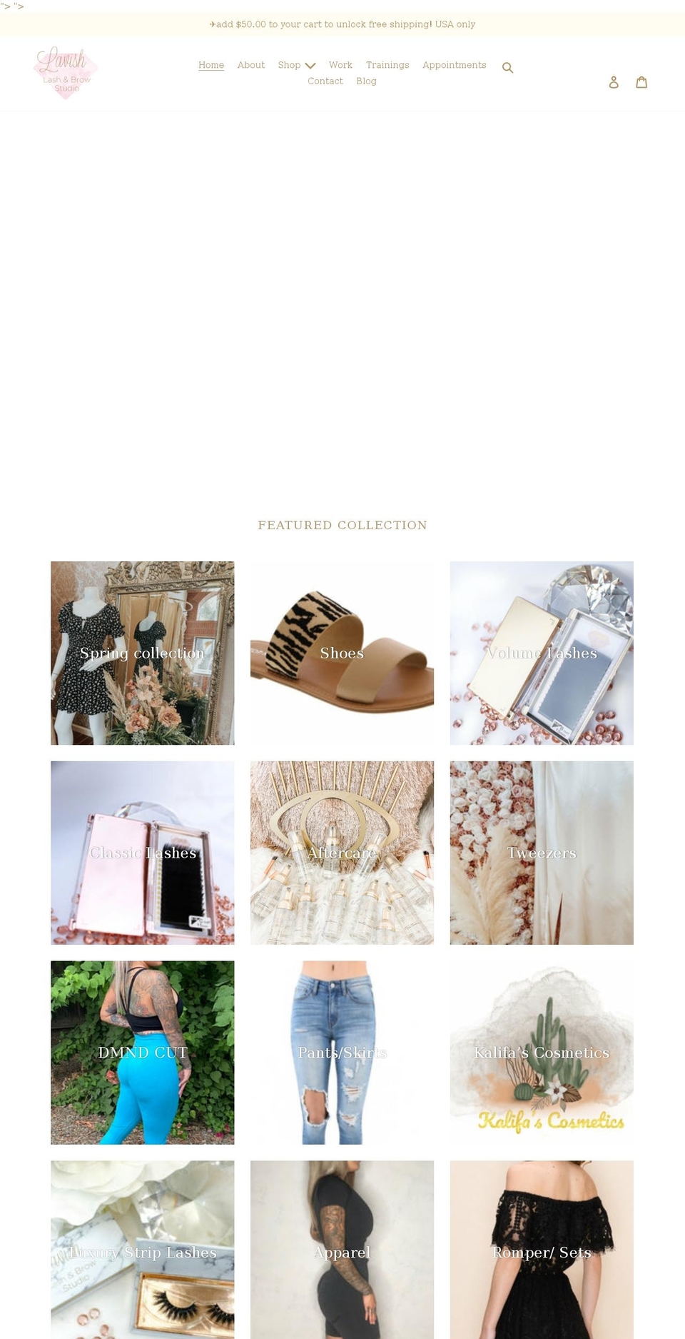 lavishlashandbrowstudio.com shopify website screenshot